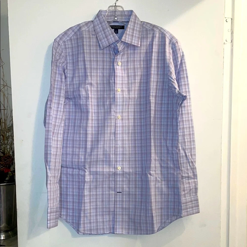 Men's Purple Plaid Shirt slim fit career shirt size small 100% cotton spring